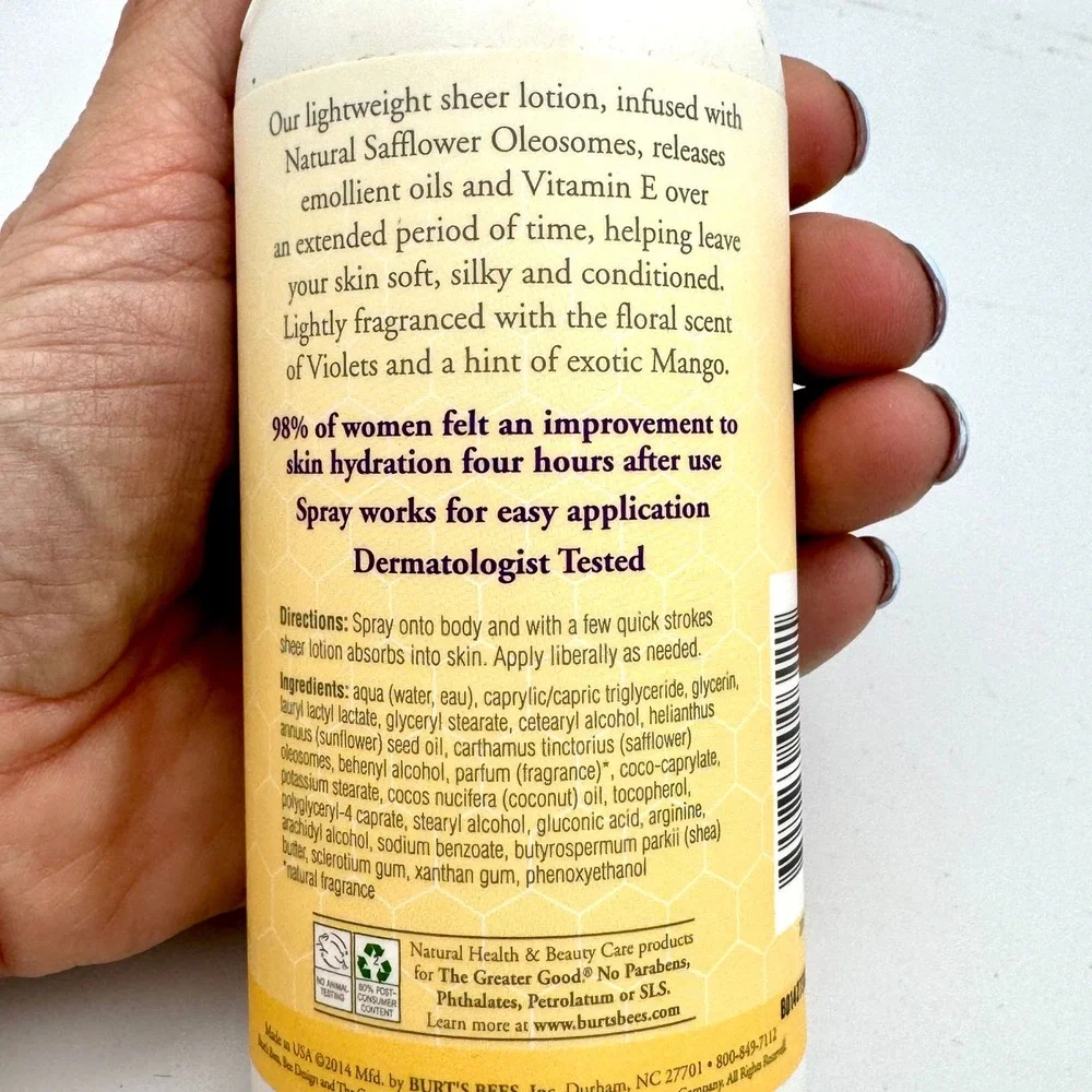 Burts Bees Sheer Body Lotion Violet and Mango Natural Spray 8 fl‎ oz 236 ml